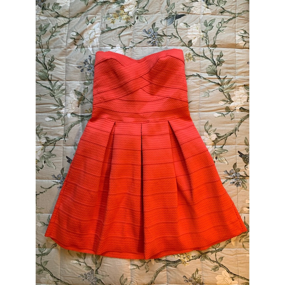Express Coral Strapless Dress